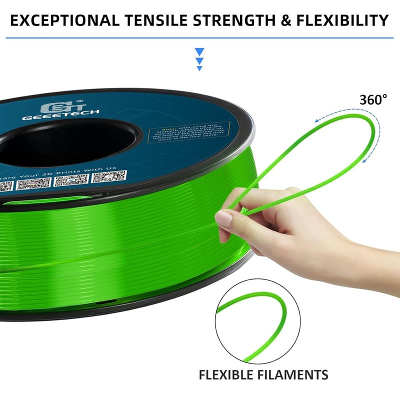 Geeetech TPU Filament 1.75mm, 95A Flexible 3D Printer Filament with High Elasticity, 1KG (2.2lbs) Spool, Dimensional Accuracy ±0.03mm, Fits Most FDM Printers (Clear Green) - Image 3